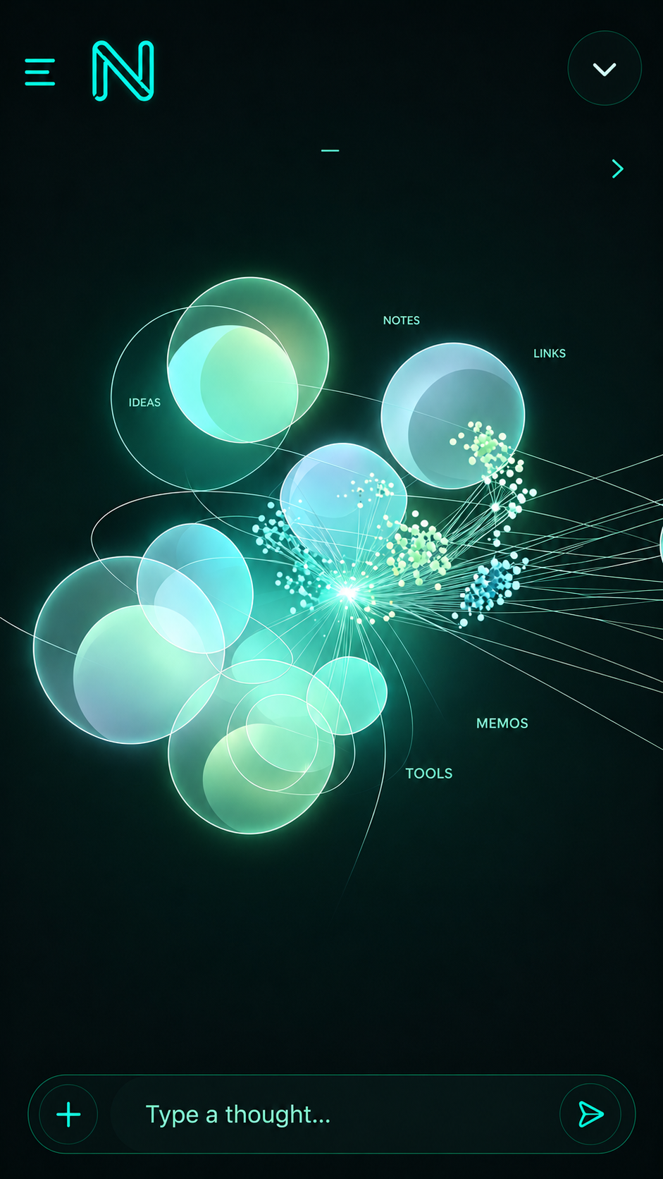 Nostalgia personal knowledge graph screen showing connected memory nodes